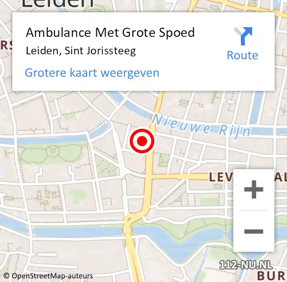 Locatie op kaart van de 112 melding: Ambulance Met Grote Spoed Naar Leiden, Sint Jorissteeg op 29 november 2022 19:16