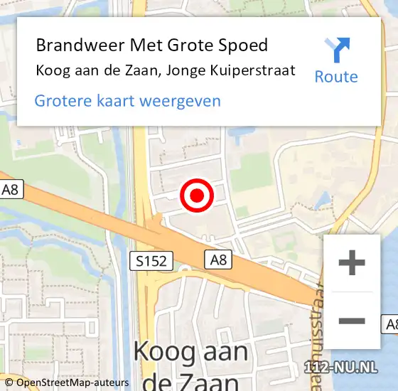 Locatie op kaart van de 112 melding: Brandweer Met Grote Spoed Naar Koog aan de Zaan, Jonge Kuiperstraat op 29 november 2022 19:29