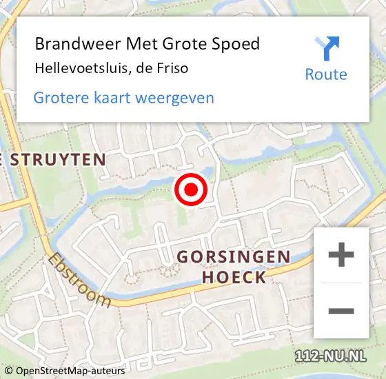 Locatie op kaart van de 112 melding: Brandweer Met Grote Spoed Naar Hellevoetsluis, de Friso op 29 november 2022 19:29