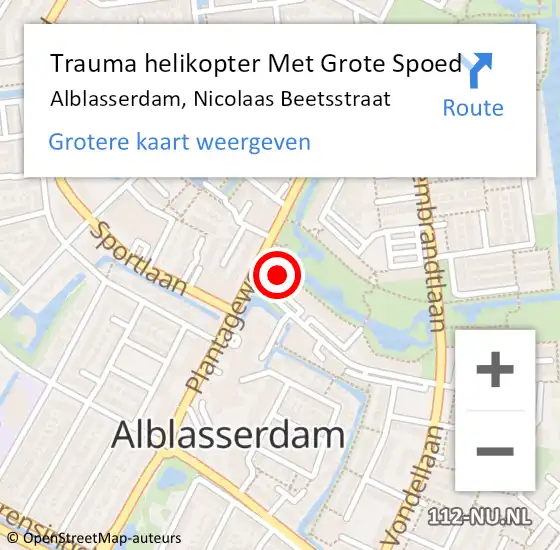 Locatie op kaart van de 112 melding: Trauma helikopter Met Grote Spoed Naar Alblasserdam, Nicolaas Beetsstraat op 29 november 2022 20:08
