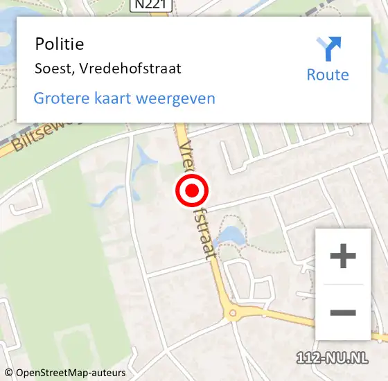 Locatie op kaart van de 112 melding: Politie Soest, Vredehofstraat op 6 augustus 2014 17:19