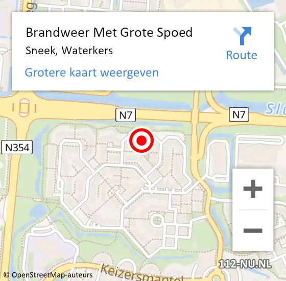 Locatie op kaart van de 112 melding: Brandweer Met Grote Spoed Naar Sneek, Waterkers op 29 november 2022 20:41