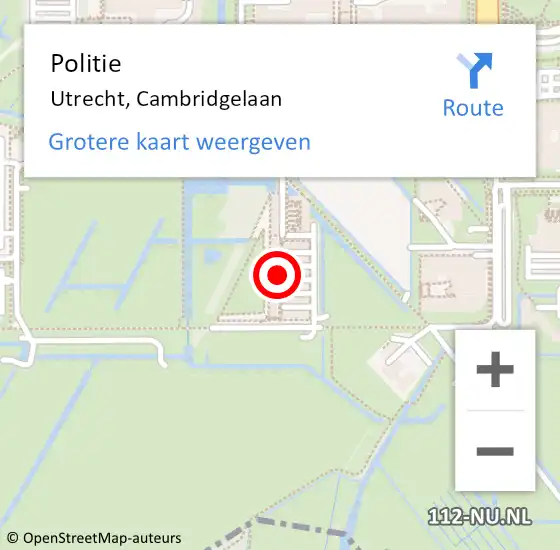 Locatie op kaart van de 112 melding: Politie Utrecht, Cambridgelaan op 29 november 2022 20:48