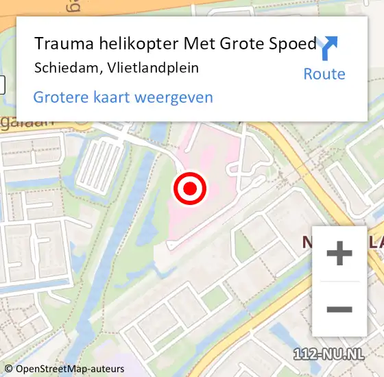 Locatie op kaart van de 112 melding: Trauma helikopter Met Grote Spoed Naar Schiedam, Vlietlandplein op 29 november 2022 20:55