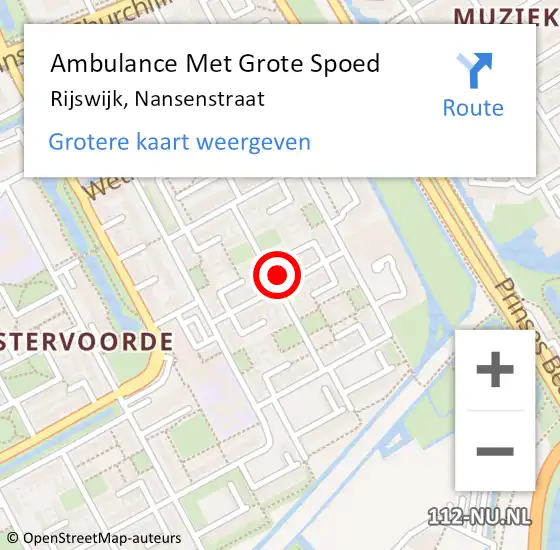 Locatie op kaart van de 112 melding: Ambulance Met Grote Spoed Naar Rijswijk, Nansenstraat op 29 november 2022 21:07