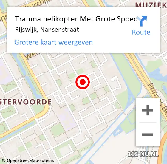 Locatie op kaart van de 112 melding: Trauma helikopter Met Grote Spoed Naar Rijswijk, Nansenstraat op 29 november 2022 21:08