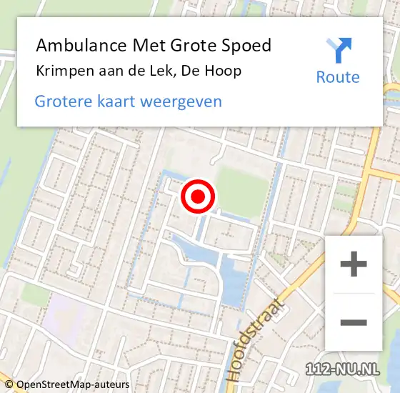 Locatie op kaart van de 112 melding: Ambulance Met Grote Spoed Naar Krimpen aan de Lek, De Hoop op 29 november 2022 21:17