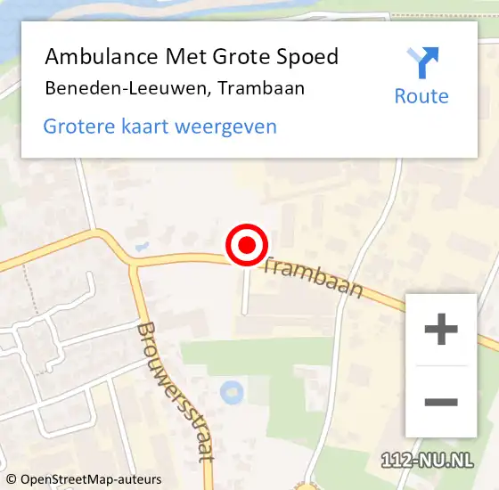 Locatie op kaart van de 112 melding: Ambulance Met Grote Spoed Naar Beneden-Leeuwen, Trambaan op 29 november 2022 21:44