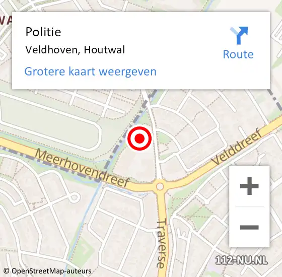 Locatie op kaart van de 112 melding: Politie Veldhoven, Houtwal op 29 november 2022 22:04