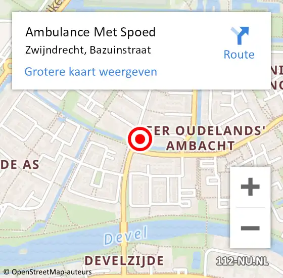 Locatie op kaart van de 112 melding: Ambulance Met Spoed Naar Zwijndrecht, Bazuinstraat op 29 november 2022 22:20