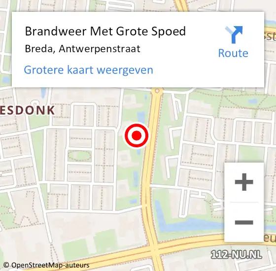 Locatie op kaart van de 112 melding: Brandweer Met Grote Spoed Naar Breda, Antwerpenstraat op 29 november 2022 22:35