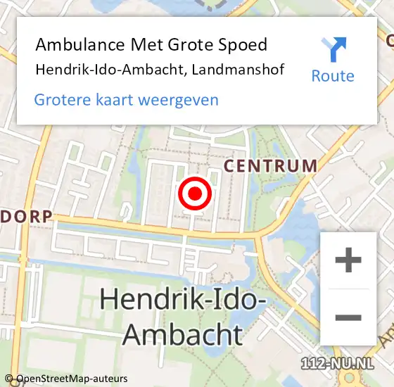Locatie op kaart van de 112 melding: Ambulance Met Grote Spoed Naar Hendrik-Ido-Ambacht, Landmanshof op 29 november 2022 23:18