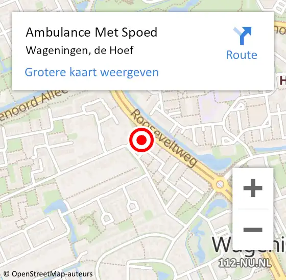 Locatie op kaart van de 112 melding: Ambulance Met Spoed Naar Wageningen, de Hoef op 29 november 2022 23:37