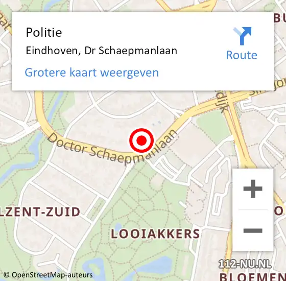 Locatie op kaart van de 112 melding: Politie Eindhoven, Dr Schaepmanlaan op 29 november 2022 23:39