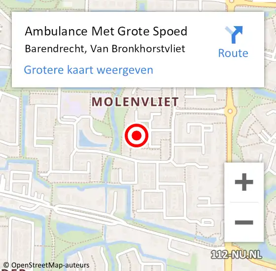 Locatie op kaart van de 112 melding: Ambulance Met Grote Spoed Naar Barendrecht, Van Bronkhorstvliet op 30 november 2022 01:06