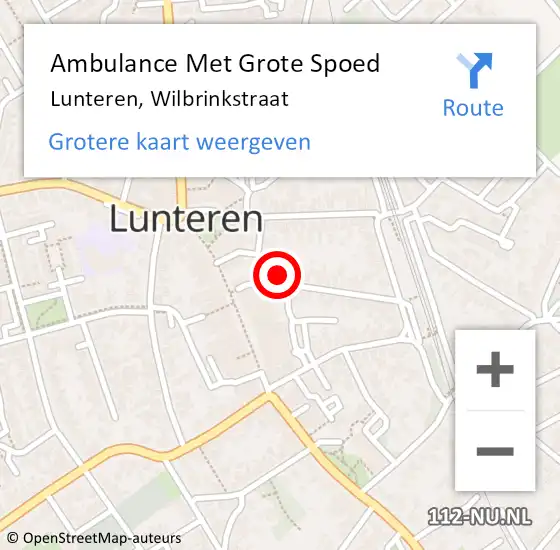 Locatie op kaart van de 112 melding: Ambulance Met Grote Spoed Naar Lunteren, Wilbrinkstraat op 30 november 2022 02:44