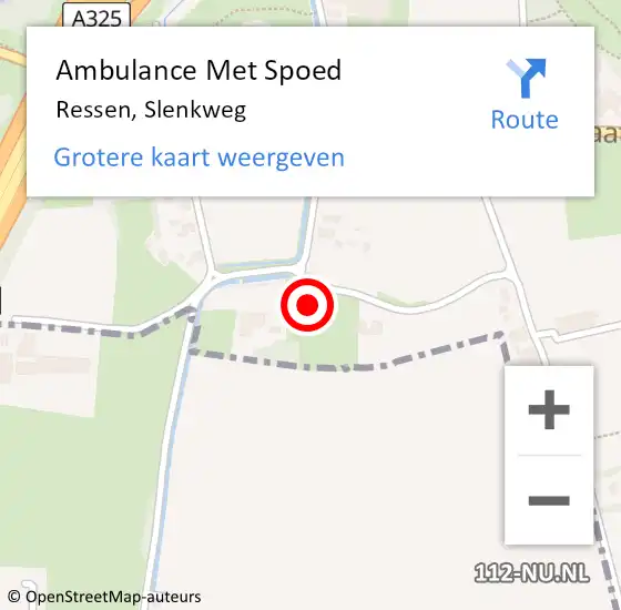 Locatie op kaart van de 112 melding: Ambulance Met Spoed Naar Ressen, Slenkweg op 30 november 2022 02:49