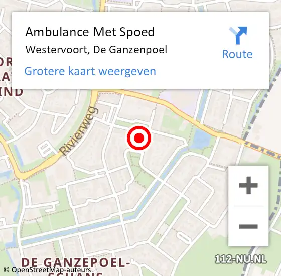 Locatie op kaart van de 112 melding: Ambulance Met Spoed Naar Westervoort, De Ganzenpoel op 30 november 2022 03:07