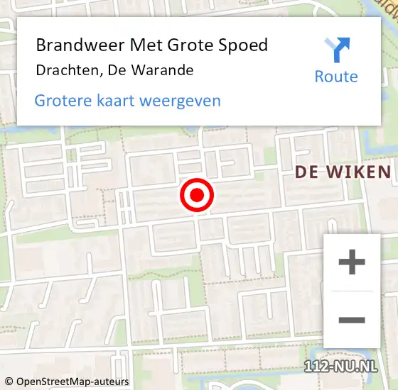 Locatie op kaart van de 112 melding: Brandweer Met Grote Spoed Naar Drachten, De Warande op 30 november 2022 04:16