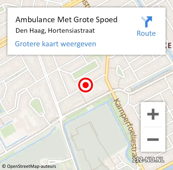 Locatie op kaart van de 112 melding: Ambulance Met Grote Spoed Naar Den Haag, Hortensiastraat op 30 november 2022 05:29