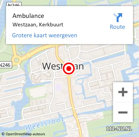 Locatie op kaart van de 112 melding: Ambulance Westzaan, Kerkbuurt op 30 november 2022 07:01