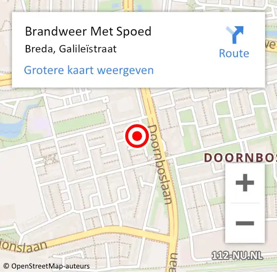 Locatie op kaart van de 112 melding: Brandweer Met Spoed Naar Breda, Galileïstraat op 30 november 2022 07:07