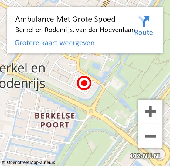 Locatie op kaart van de 112 melding: Ambulance Met Grote Spoed Naar Berkel en Rodenrijs, van der Hoevenlaan op 30 november 2022 07:14