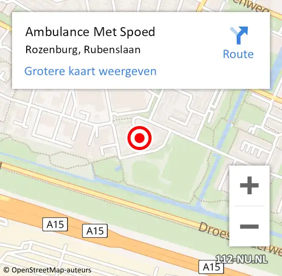 Locatie op kaart van de 112 melding: Ambulance Met Spoed Naar Rozenburg, Rubenslaan op 30 november 2022 07:16