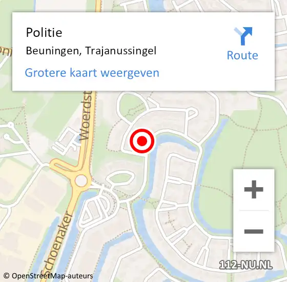 Locatie op kaart van de 112 melding: Politie Beuningen, Trajanussingel op 30 november 2022 08:34