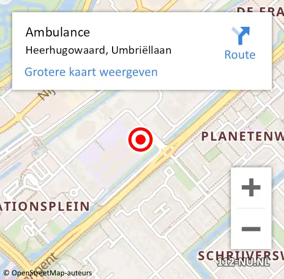 Locatie op kaart van de 112 melding: Ambulance Heerhugowaard, Umbriëllaan op 30 november 2022 09:04
