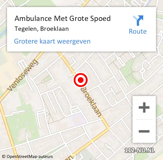 Locatie op kaart van de 112 melding: Ambulance Met Grote Spoed Naar Tegelen, Broeklaan op 30 november 2022 09:10