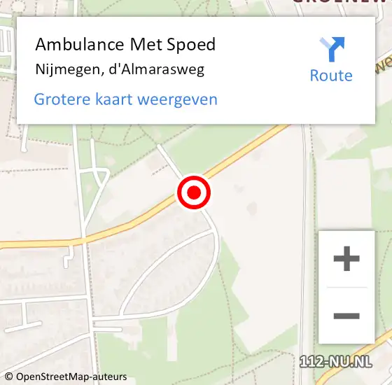 Locatie op kaart van de 112 melding: Ambulance Met Spoed Naar Nijmegen, d'Almarasweg op 30 november 2022 09:21