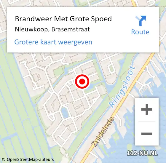 Locatie op kaart van de 112 melding: Brandweer Met Grote Spoed Naar Nieuwkoop, Brasemstraat op 30 november 2022 09:30