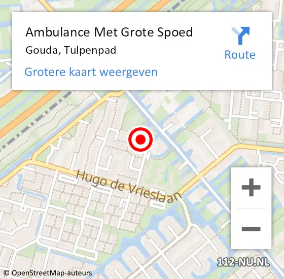 Locatie op kaart van de 112 melding: Ambulance Met Grote Spoed Naar Gouda, Tulpenpad op 30 november 2022 09:46