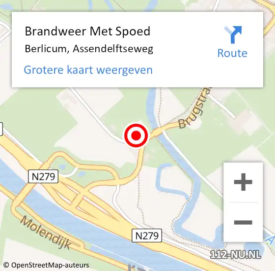 Locatie op kaart van de 112 melding: Brandweer Met Spoed Naar Berlicum, Assendelftseweg op 30 november 2022 09:54