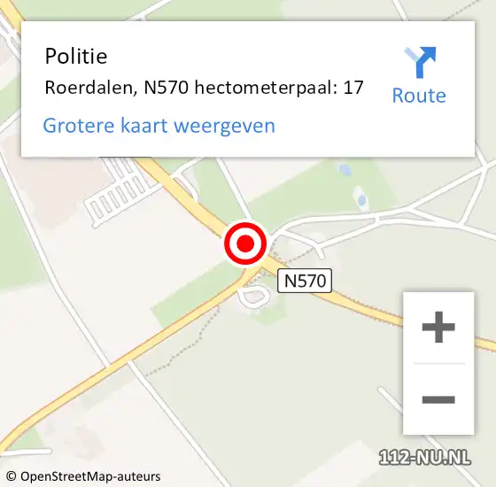 Locatie op kaart van de 112 melding: Politie Roerdalen, N570 hectometerpaal: 17 op 30 november 2022 10:01