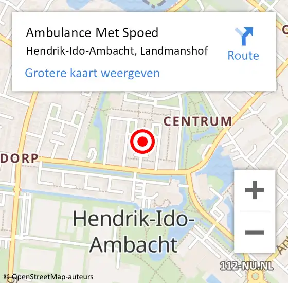 Locatie op kaart van de 112 melding: Ambulance Met Spoed Naar Hendrik-Ido-Ambacht, Landmanshof op 30 november 2022 10:02
