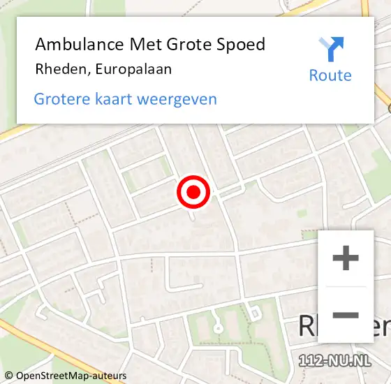 Locatie op kaart van de 112 melding: Ambulance Met Grote Spoed Naar Rheden, Europalaan op 30 november 2022 10:42