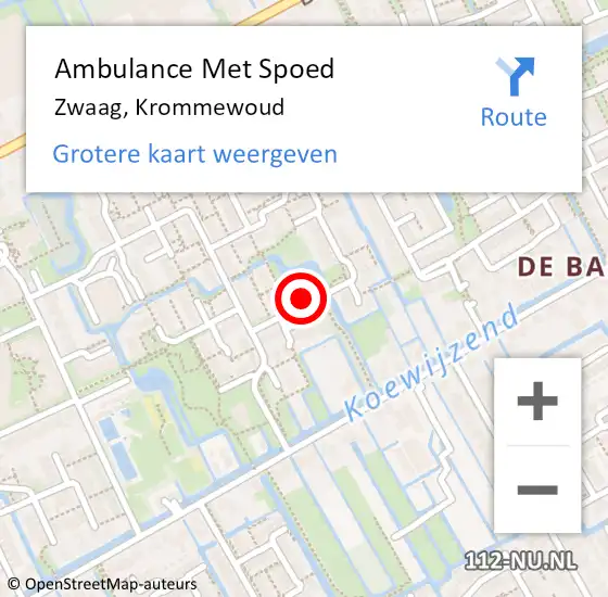 Locatie op kaart van de 112 melding: Ambulance Met Spoed Naar Zwaag, Krommewoud op 30 november 2022 10:53