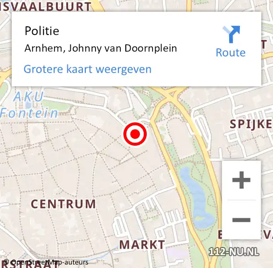 Locatie op kaart van de 112 melding: Politie Arnhem, Johnny van Doornplein op 30 november 2022 10:56
