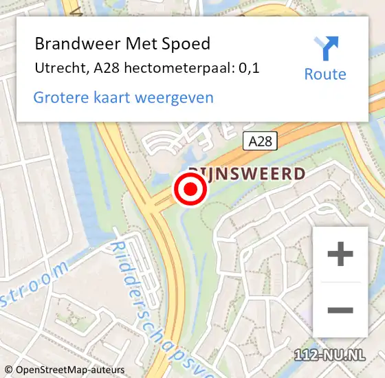 Locatie op kaart van de 112 melding: Brandweer Met Spoed Naar Utrecht, A28 hectometerpaal: 0,1 op 30 november 2022 11:02