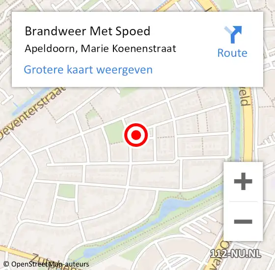 Locatie op kaart van de 112 melding: Brandweer Met Spoed Naar Apeldoorn, Marie Koenenstraat op 30 november 2022 12:06