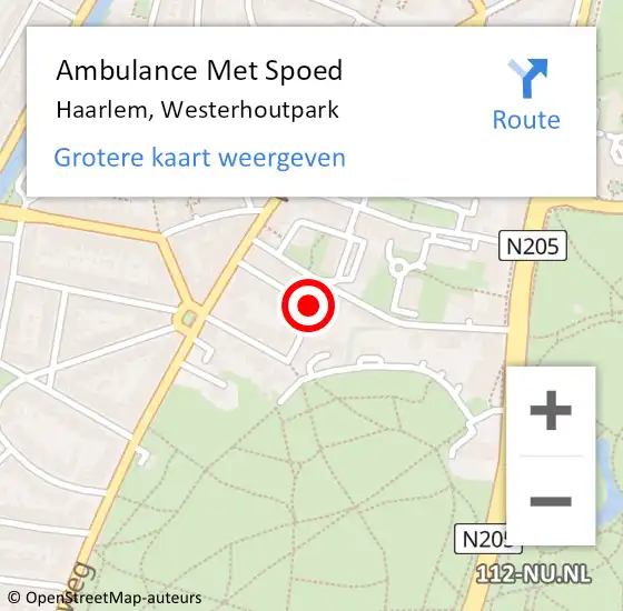 Locatie op kaart van de 112 melding: Ambulance Met Spoed Naar Haarlem, Westerhoutpark op 30 november 2022 12:07