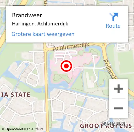 Locatie op kaart van de 112 melding: Brandweer Harlingen, Achlumerdijk op 6 augustus 2014 18:29