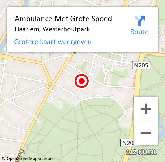 Locatie op kaart van de 112 melding: Ambulance Met Grote Spoed Naar Haarlem, Westerhoutpark op 30 november 2022 12:12