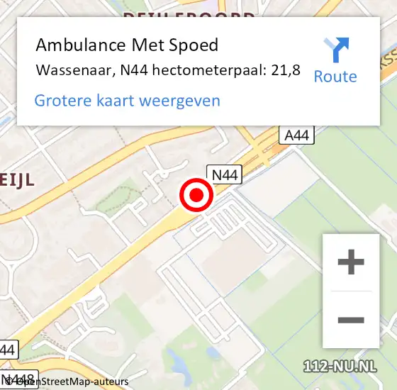 Locatie op kaart van de 112 melding: Ambulance Met Spoed Naar Wassenaar, N44 hectometerpaal: 21,8 op 30 november 2022 12:14