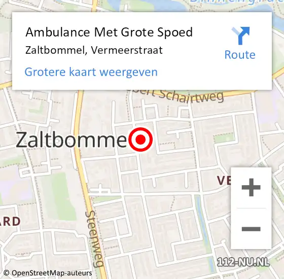 Locatie op kaart van de 112 melding: Ambulance Met Grote Spoed Naar Zaltbommel, Vermeerstraat op 30 november 2022 12:16