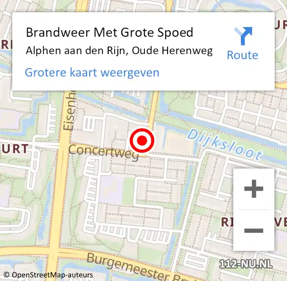Locatie op kaart van de 112 melding: Brandweer Met Grote Spoed Naar Alphen aan den Rijn, Oude Herenweg op 30 november 2022 12:26