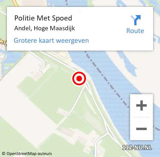 Locatie op kaart van de 112 melding: Politie Met Spoed Naar Andel, Hoge Maasdijk op 30 november 2022 12:40