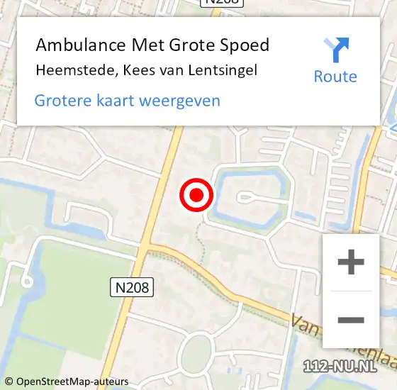 Locatie op kaart van de 112 melding: Ambulance Met Grote Spoed Naar Heemstede, Kees van Lentsingel op 30 november 2022 13:04